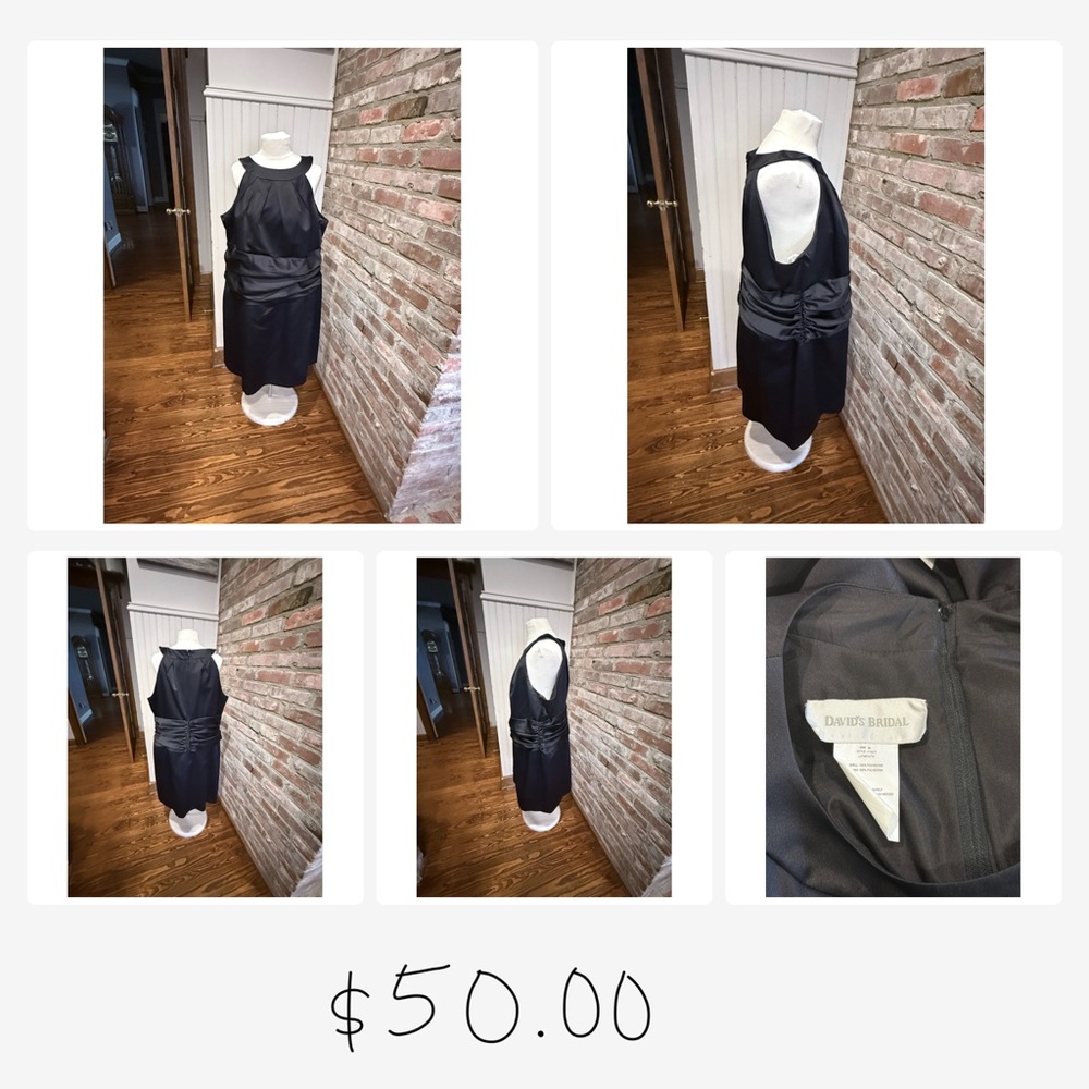 David's Bridal Black Satin Halter Gown